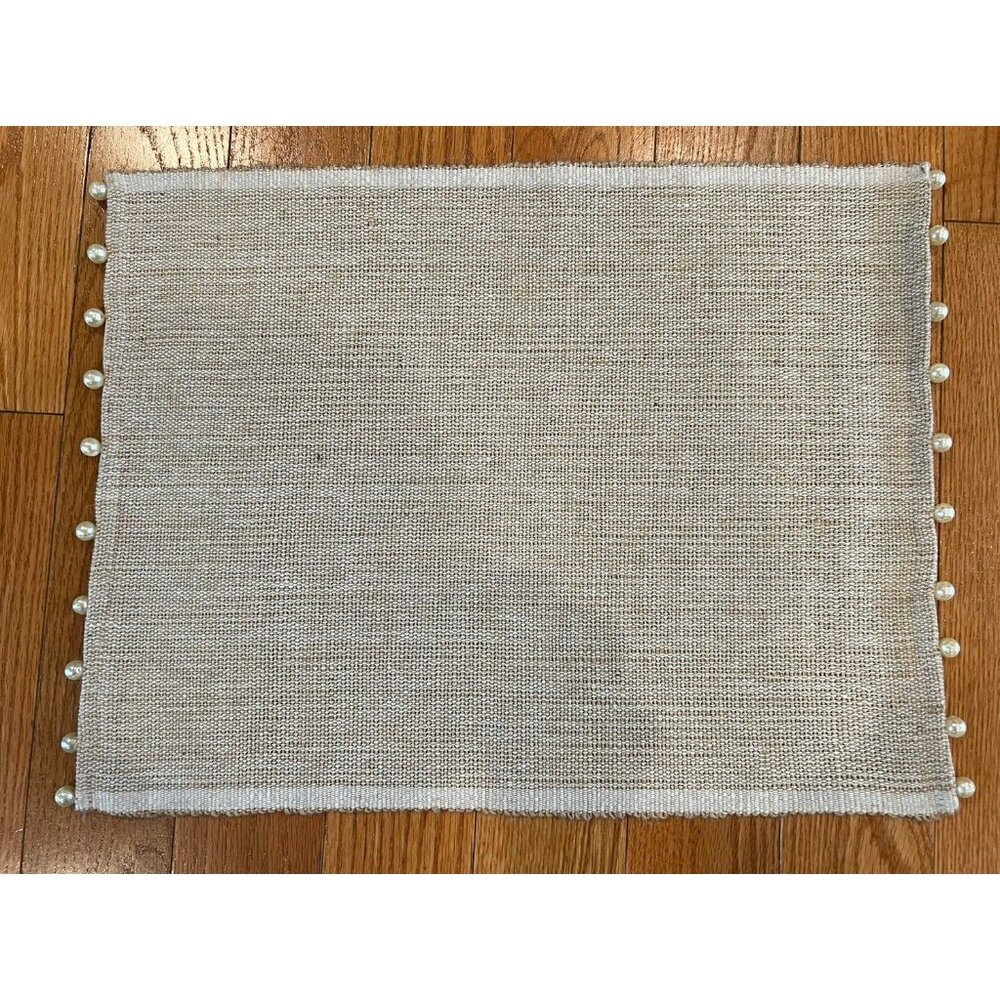 Set 6 Pier 1 Imports Light Brown Woven Placemats Faux Pearl Trim